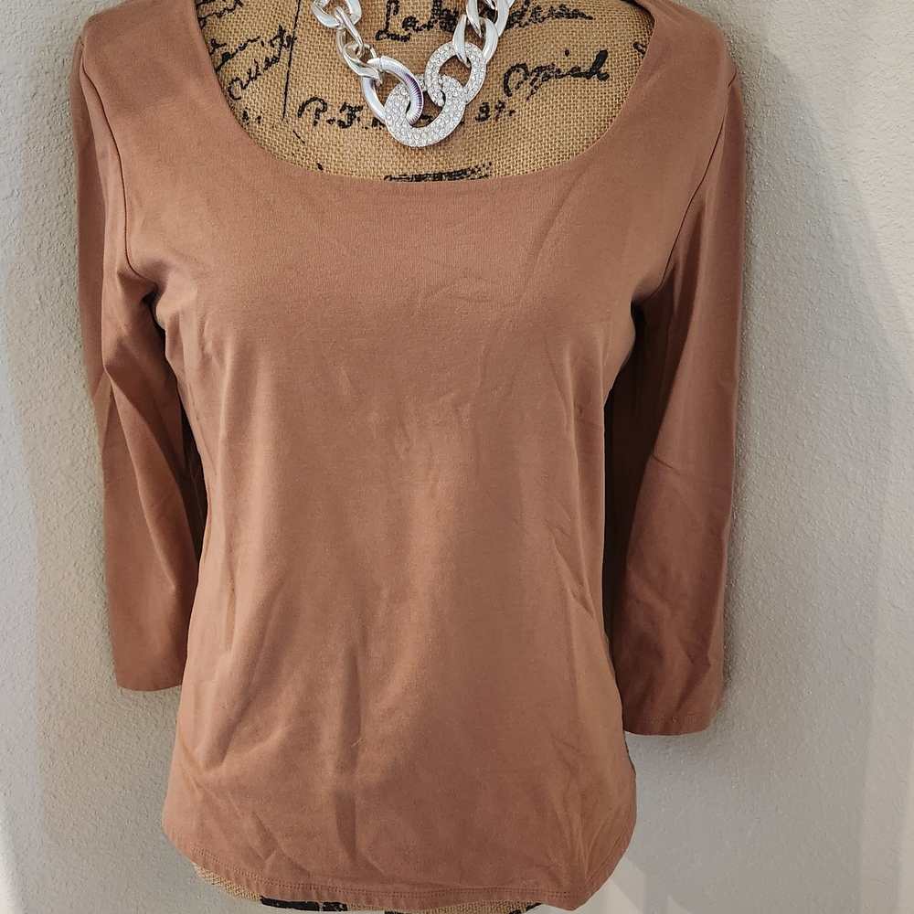 J. Jill Quarter Sleeve Scoop Neck Top in Dusty Peach